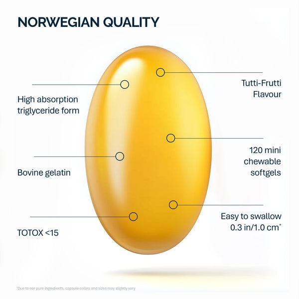 Omega-3 Kinder Kautabletten mit Vitamin D, Fischgelatine - 120 Kapseln